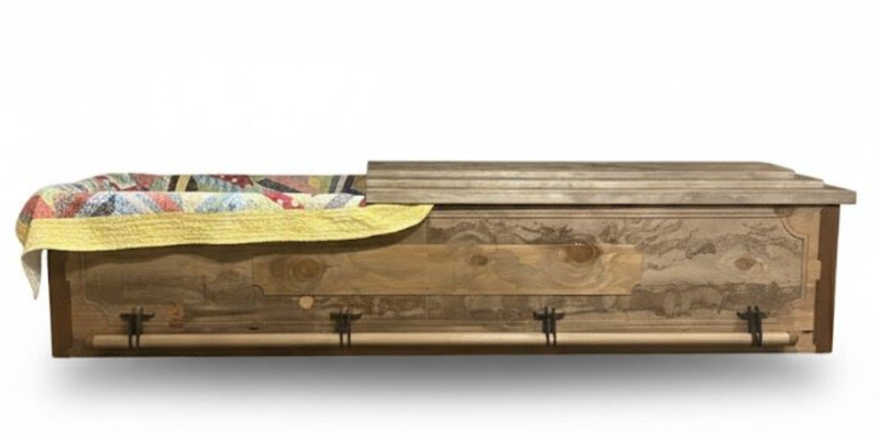 Custom Rustic Casket With Legacy Family Quilt