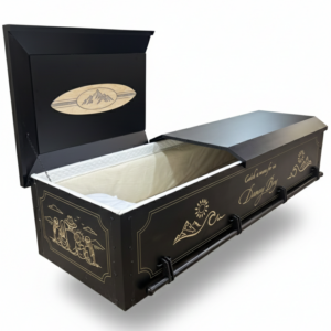 surfer's customized casket
