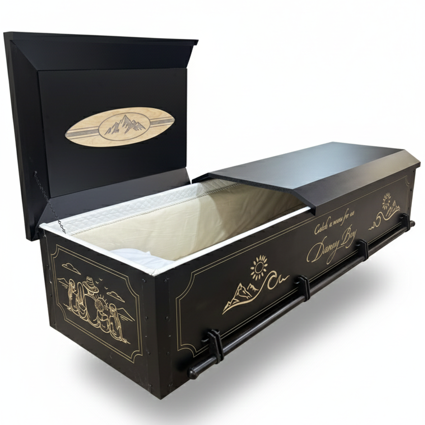surfer's customized casket