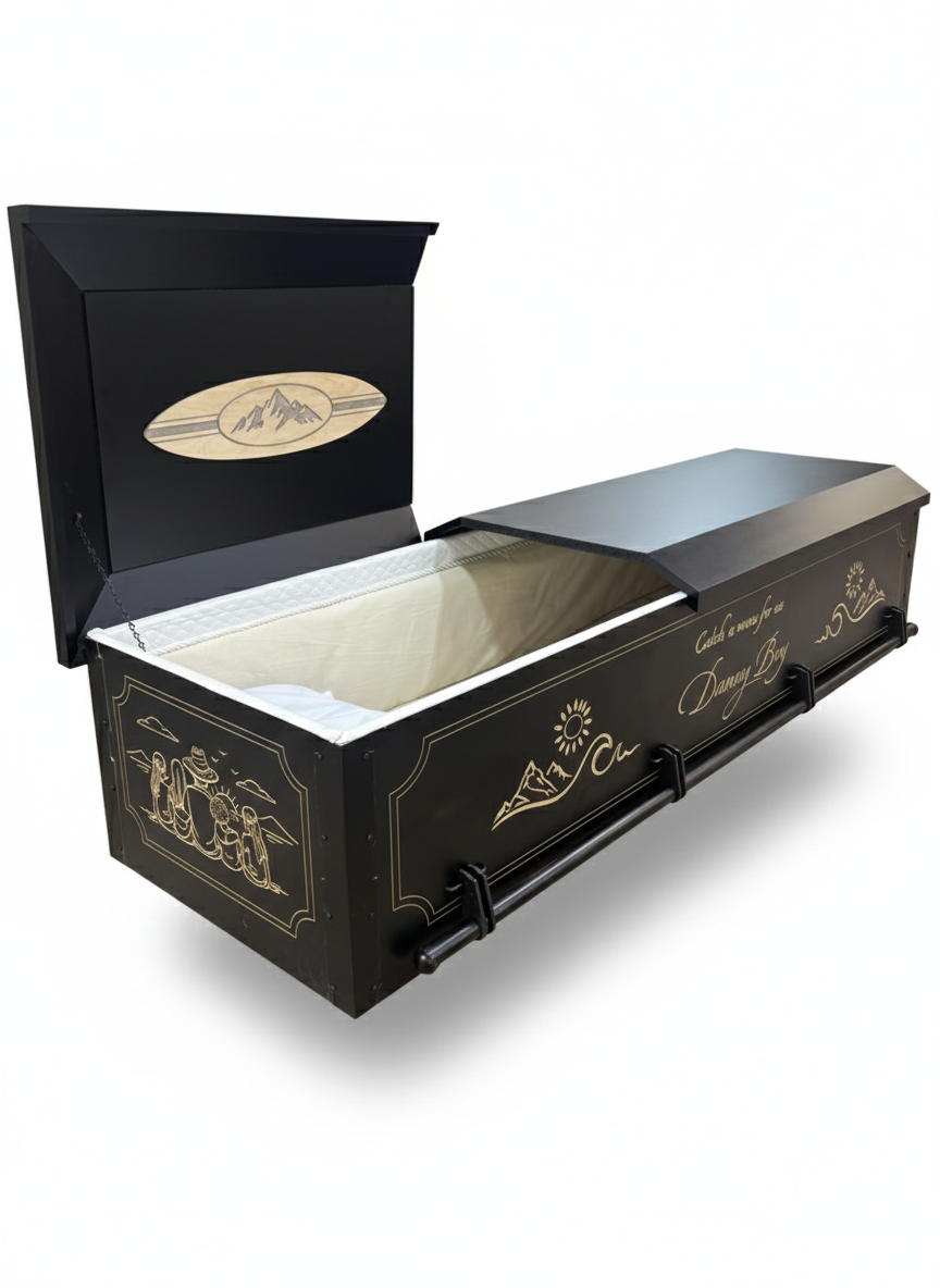 Surfers custom casket engravings